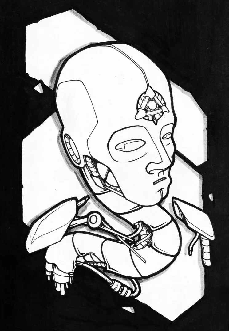 Humandroid In the ai era, what we “humans” could look in a hundred years. ink on paper