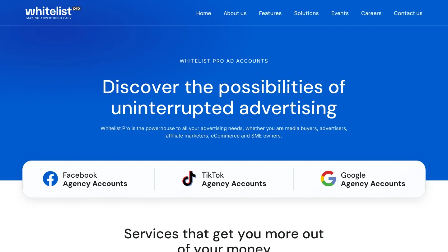 Whitelist Pro Whitelisted ad accounts for media buyers and digital advertising specialists